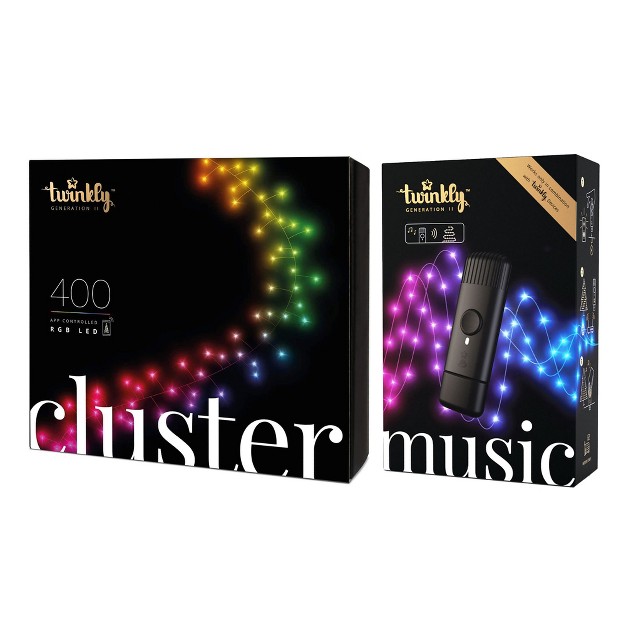 Twinkly Cluster Music Bundle Smart Decorations 19 5 feet 400 Led Rgb Multicolor Bluetooth Christmas Lights With Usb Powered Music Syncing Device