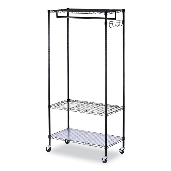 Alera Wire Shelving Garment Rack， 30 Garments， 36w x 18d x 75h， Black