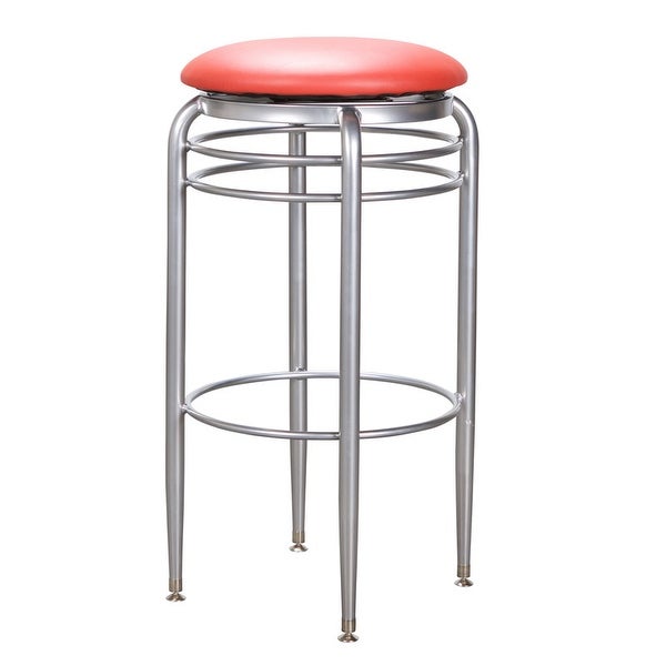 Yulin Red Metal Swivel Backless Barstool