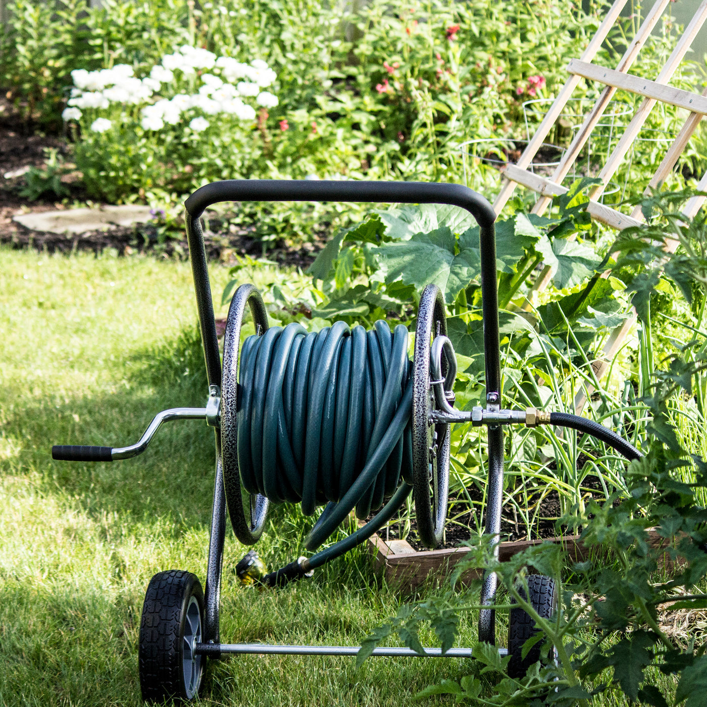 Backyard Expressions Commercial Two Wheel Hose Reel Cart - Heavy Duty - 350 Ft Hose Capacity