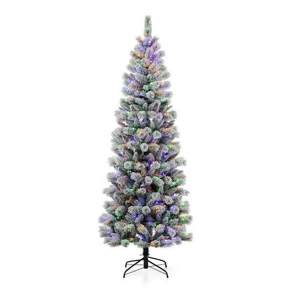 Glitzhome 11ft PreLit Flocked Multicolor Artificial Christmas Tree with Remote Controller