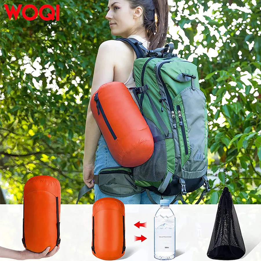 Woqi Warm Compact Ultralight Waterproof Nylon Envelop Duck Down Sleeping Bag For Camping Hiking