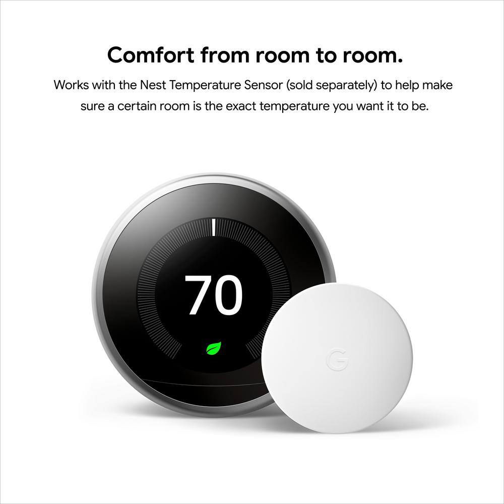 Google Nest Learning Thermostat - Smart Wi-Fi Thermostat Stainless Steel and Nest Temperature Sensor 2 Pack BH1252-US