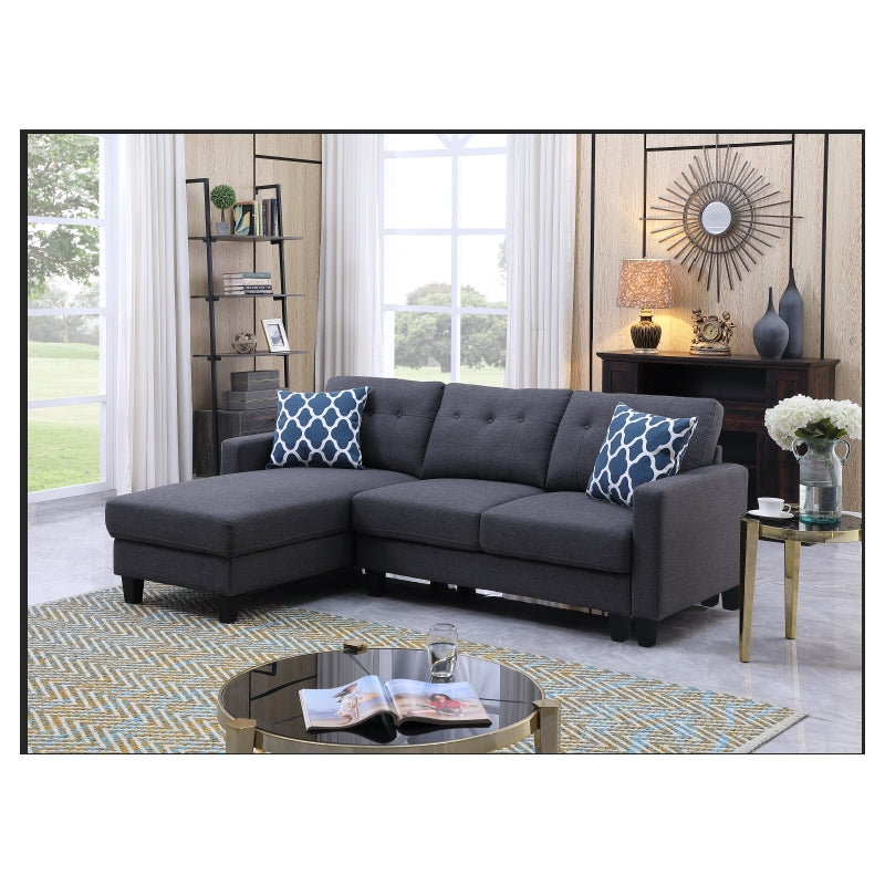 Devion Furniture Transitional Style Linen Fabric Sectional Sofa in Dark Gray