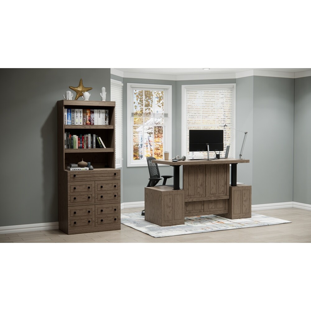 Windsor Sit Stand Storage Desk with File Drawer Bookcase