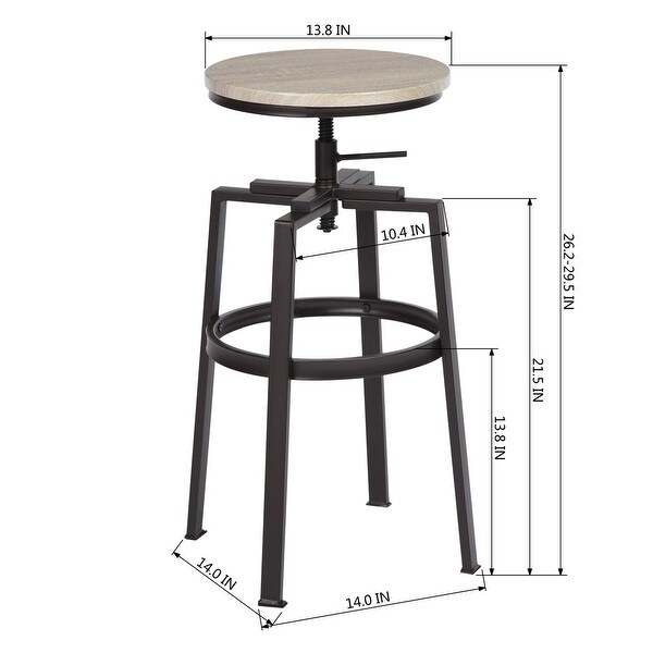 Set of 2 Swivel Adjustable Height Metal and Wood Bar Stools