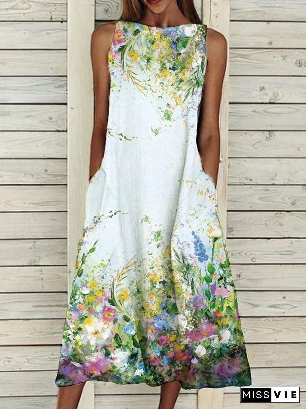 Summer Splash-Ink Printed Sleeveless Dress