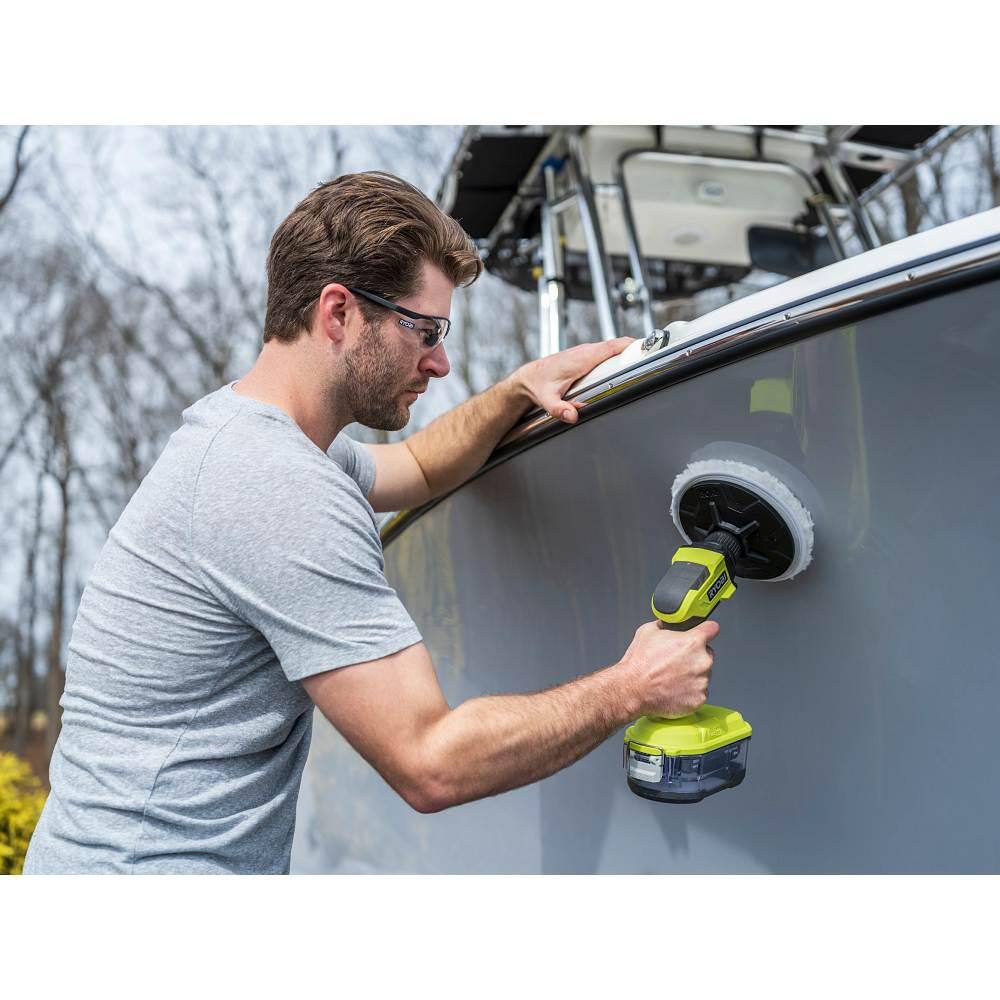 RYOBI ONE+ 18V Cordless Power Scrubber (Tool Only) with 6 in. 2-Piece Lambswool Microfiber Kit P4510-A95LWK1