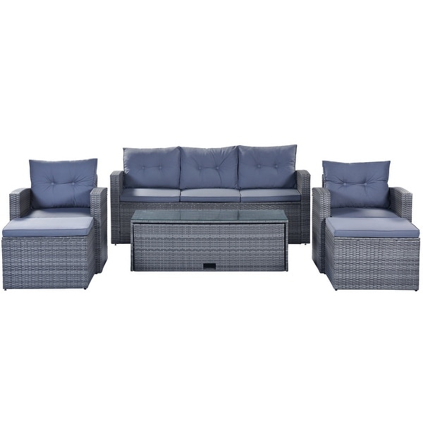 6piece AllWeather Wicker PE rattan Patio Outdoor Dining Conversation Sectional Set with coffee table