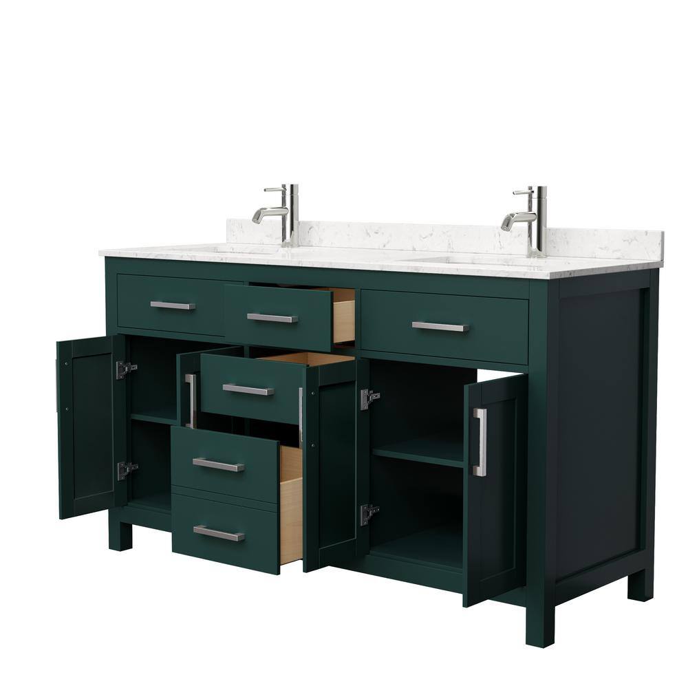 Wyndham Collection Beckett 60 in. W x 22 in. D x 35 in. H Double Sink Bathroom Vanity in Green with Carrara Cultured Marble Top WCG242460DGECCUNSMXX