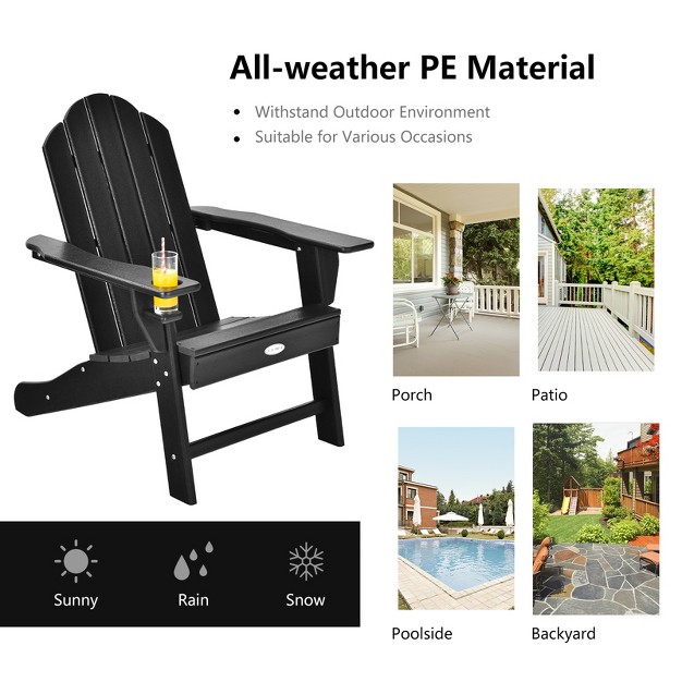 Tangkula 2pcs Adirondack Chair Outdoor With Cup Holde Weather Resistant Lounger Chair For Backyard Garden Patio And Deck Black grey turquoise white