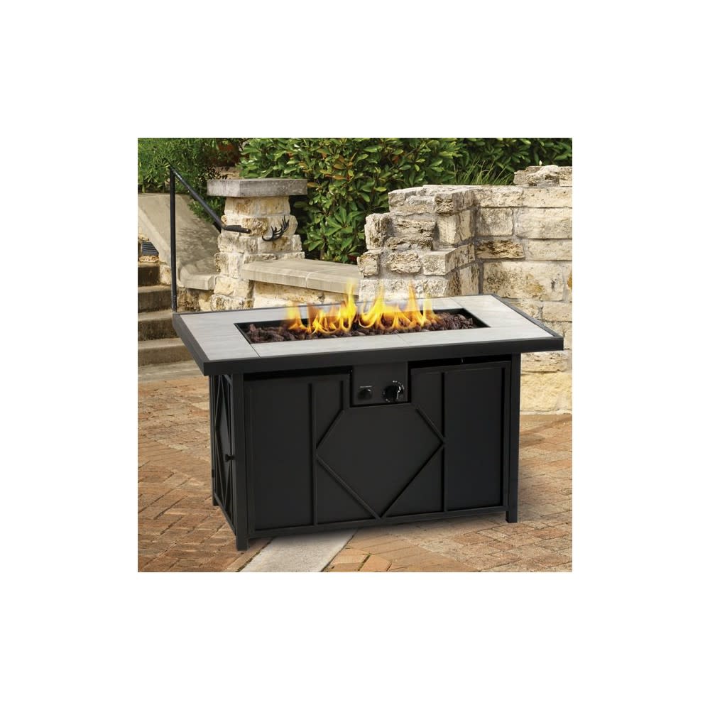 Living Accents Fire Pit Table Black Steel Rectangle Propane ;