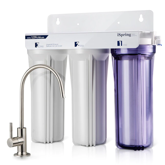 iSpring US31 Classic 3-Stage Under Sink Water Filtration System for Drinking， Tankless， High Capacity， Sediment + Carbon + Carbon (Newest Version)