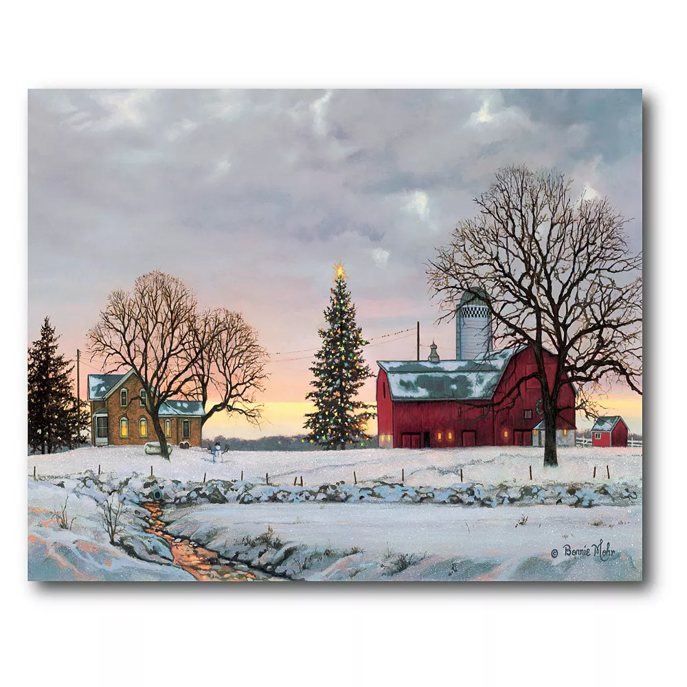 COURTSIDE MARKET Snowy Sunset At The Farm Christmas Canvas Wall Art