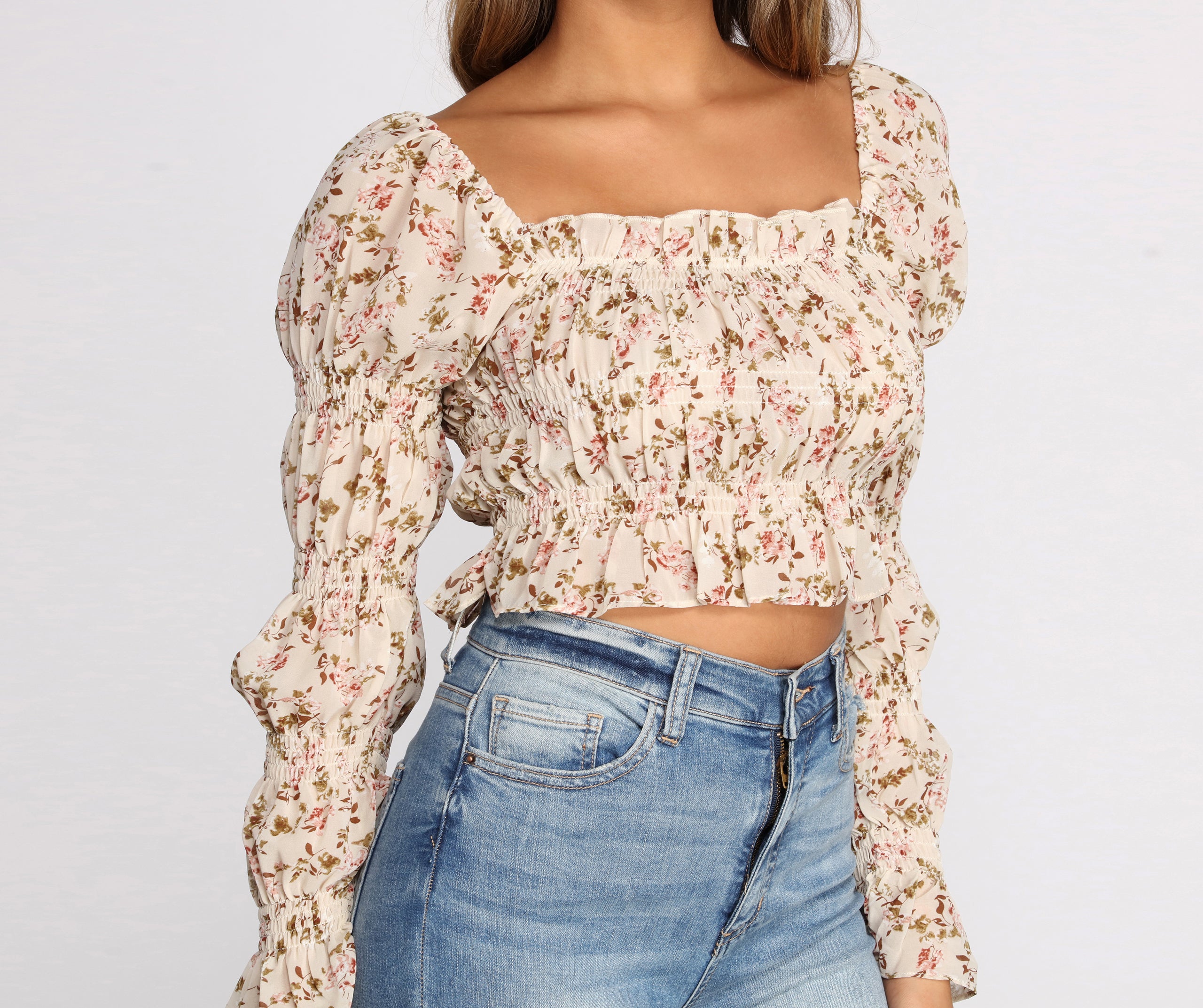 Smocked Over Florals Crop Top