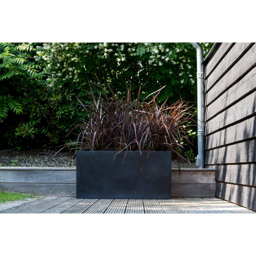 PotteryPots Jort Small 16 in. Tall Black Fiberstone Indoor Outdoor Modern Rectangular Planter E1066-S1-01