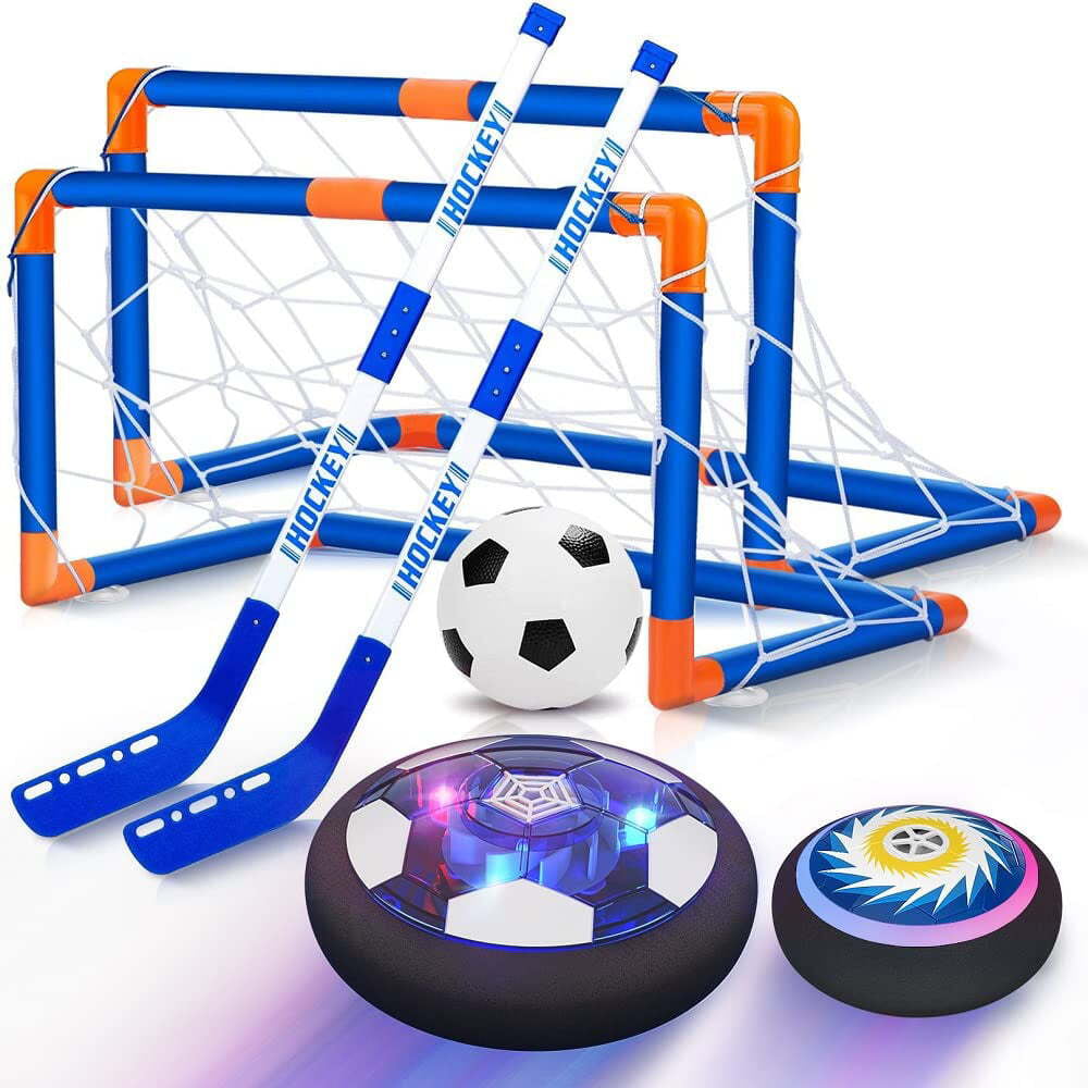 Beefunni Hover Soccer Hockey Ball Set， 2 in 1 LED Rechargeable Soccer with 2 Goals Indoor/Outdoor Games Toys for Kids Boys Girls Ages 3+