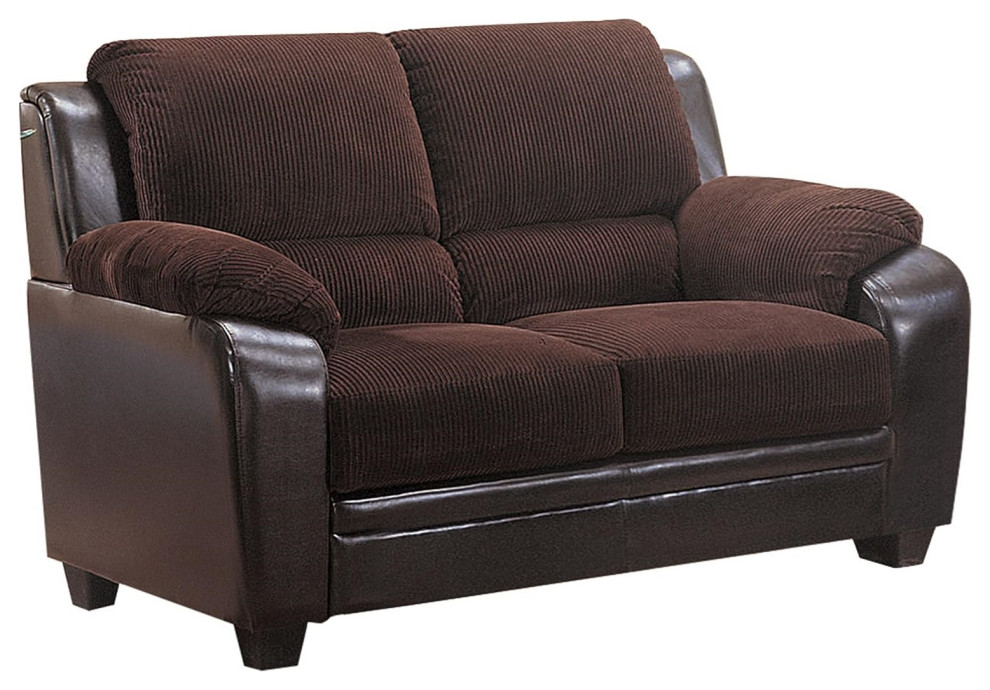 Comfortable Loveseat  Chocolate Corduroy Seat  ampBlack Vinyl Upholstered Exterior   Contemporary   Loveseats   by Declusia  Houzz