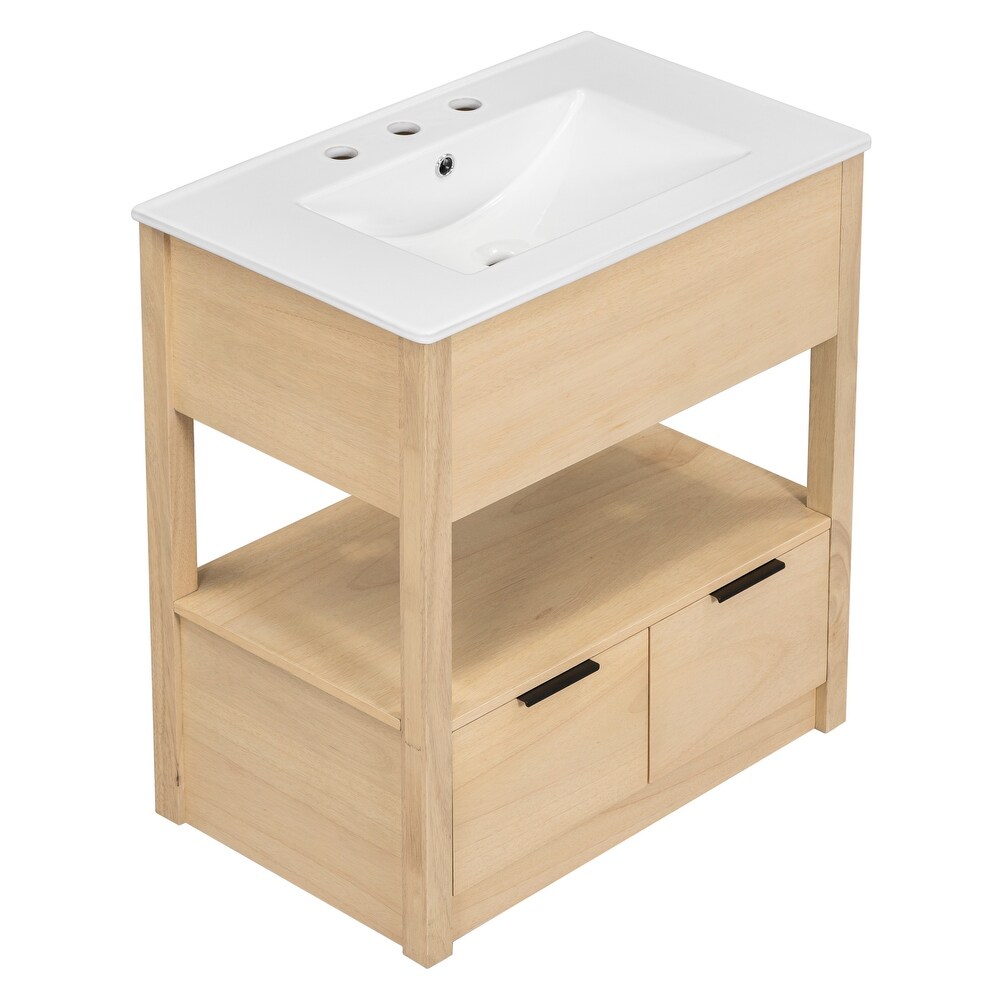 Multifunction Vanity with Ceramic Sink  Bathroom Sink Counter  Open Storage Shelf with 2 Drawers  Toilet Standing Cabinet