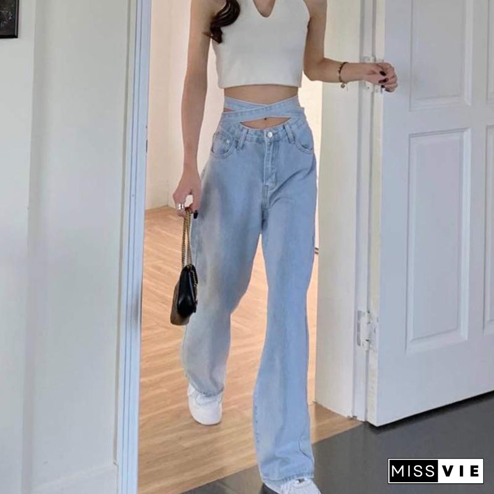 Lace Up High Waist Denim Pants