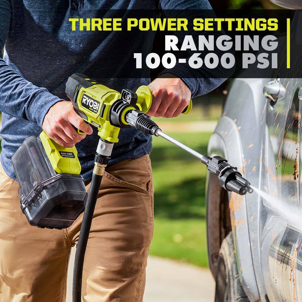 RYOBI 40V HP Brushless EZClean 600 PSI 0.7 GPM Cordless Battery Cold Water Power Cleaner with 2.0 Ah Battery and Charger RY124052K