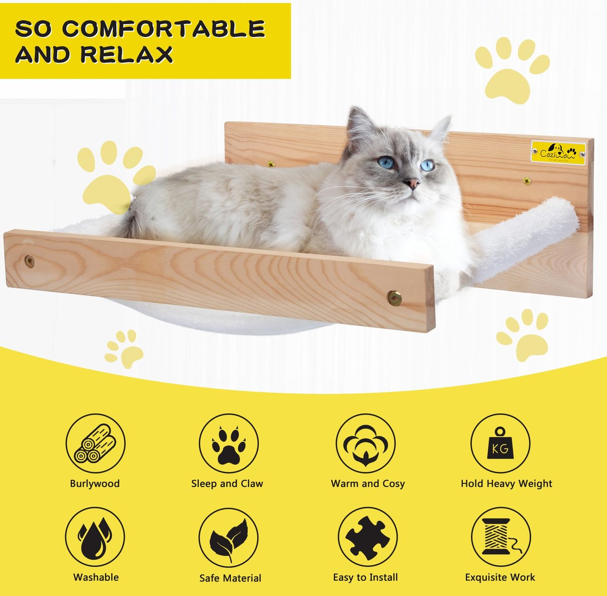 Coziwow Wall Mounted Cat Bed， White