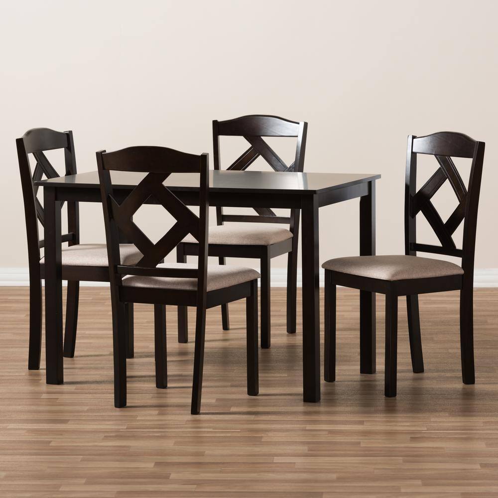 Baxton Studio Ruth 5-Piece Beige and Dark Brown Dining Set 8027-8026-HD