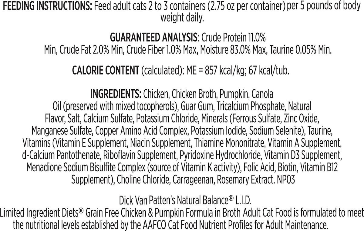 Natural Balance L.I.D. Limited Ingredient Diets Chicken and Pumpkin Formula Shreds Grain-Free Wet Cat Food