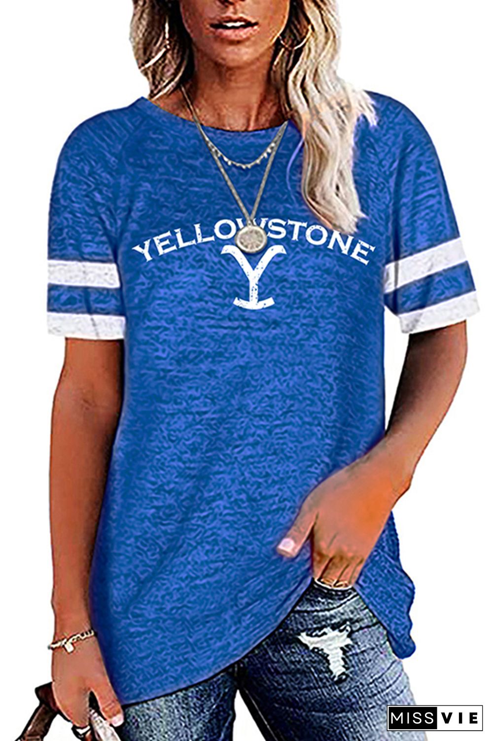 Yellowstone Print Graphic Tees for Women Wholesale Short Sleeve T shirts Top