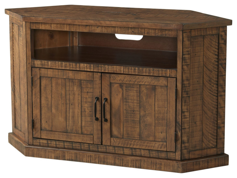 Alexa 50 quotTV Corner Entertainment Console  Cubby  Cabinet  Brown Stained   Rustic   Entertainment Centers And Tv Stands   by VirVentures  Houzz