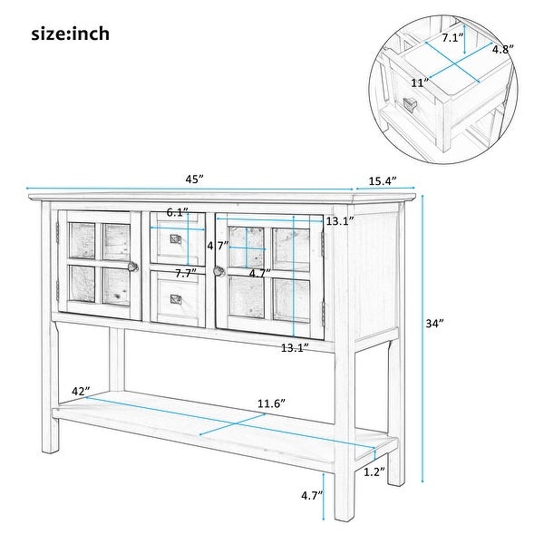 Console Table Sofa Table with 2 Drawers 2 Cabinets and 1 Shelf