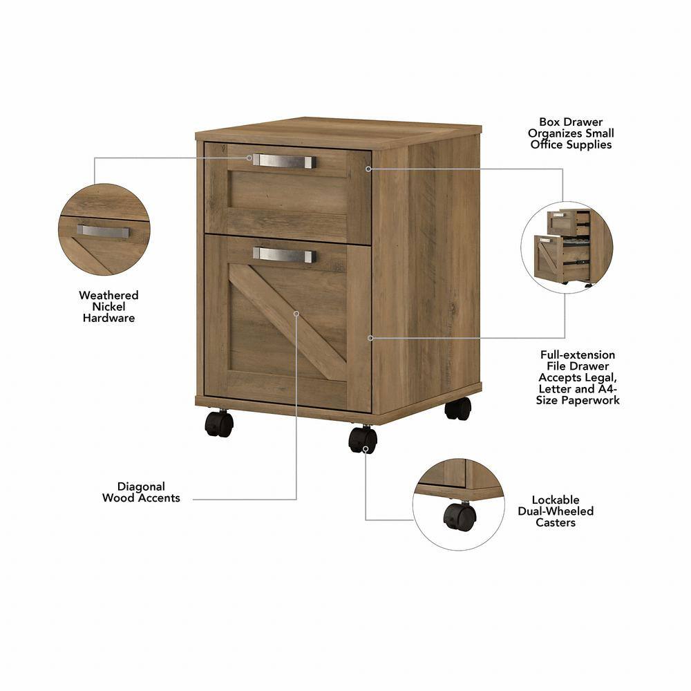 kathy ireland Cottage Grove Reclaimed Pine 2 Drawer Mobile File Cabinet CGF116RCP-03