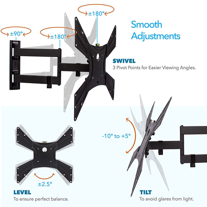 QualGear QGTM021BLK Universal Ultra Slim Low Profile Articulating T