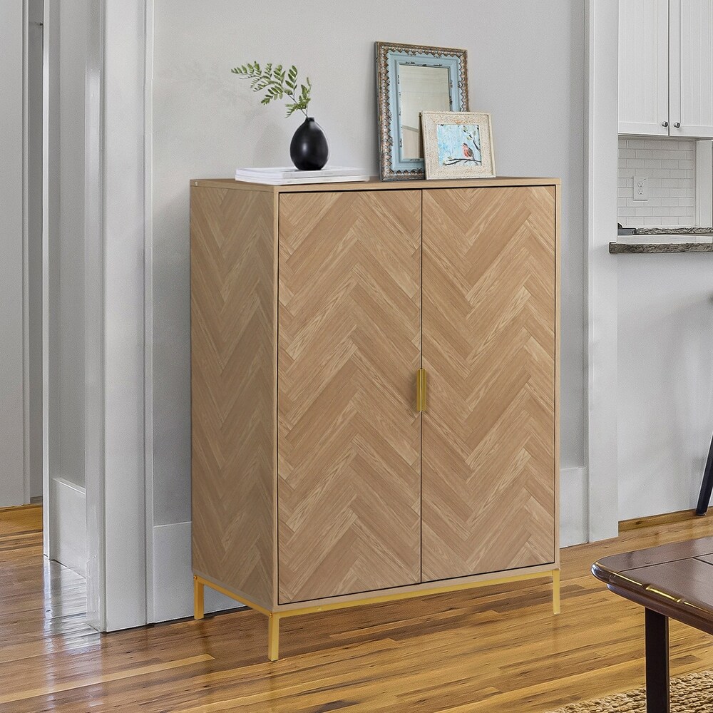 Anmytek Accent Storage Cabinet Wood 2 Door Natural Oak Tall Buffet Sideboard with Adjustable Shelves