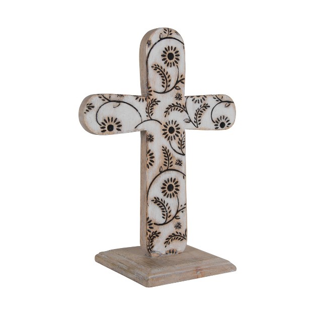 White Floral Wood Cross Decorative Tabletop Accent Foreside Home amp Garden