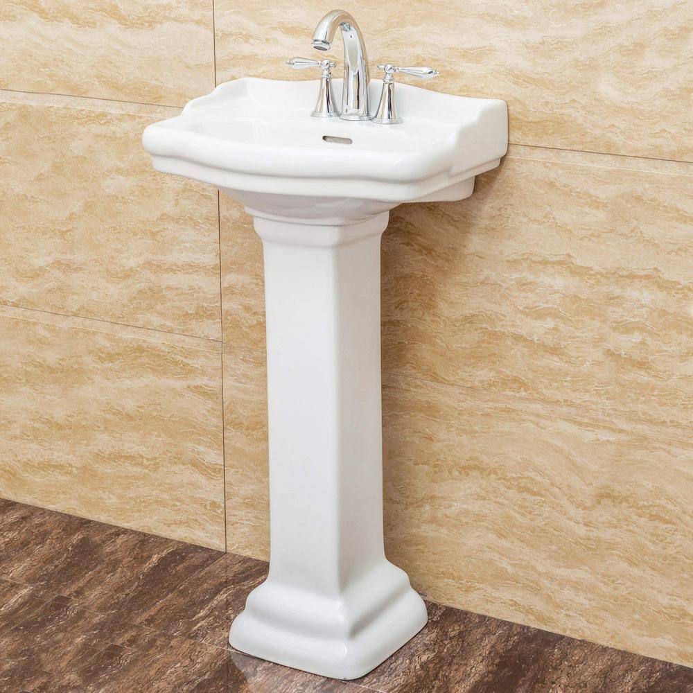 FINE FIXTURES Roosevelt 18 in. Pedestal Vitreous China Rectangular Vessel Sink in White with Overflow 4 in. Faucet Hole RS18W4