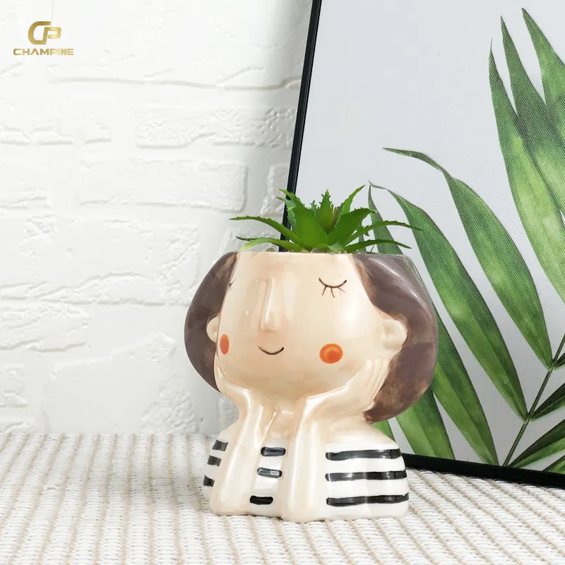 Ceramic Garden Supplies Girl Face Planter Pot Creative Figure Design Cute Succulent Pots Desk Decor Flowerpot