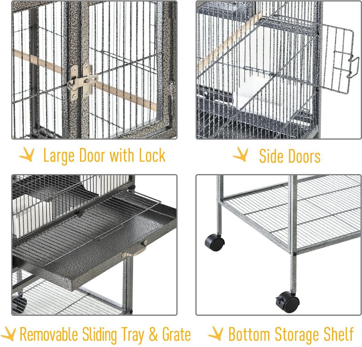 PawHut Double w/Rolling Stand Removable Metal Tray Bird Cage， Black