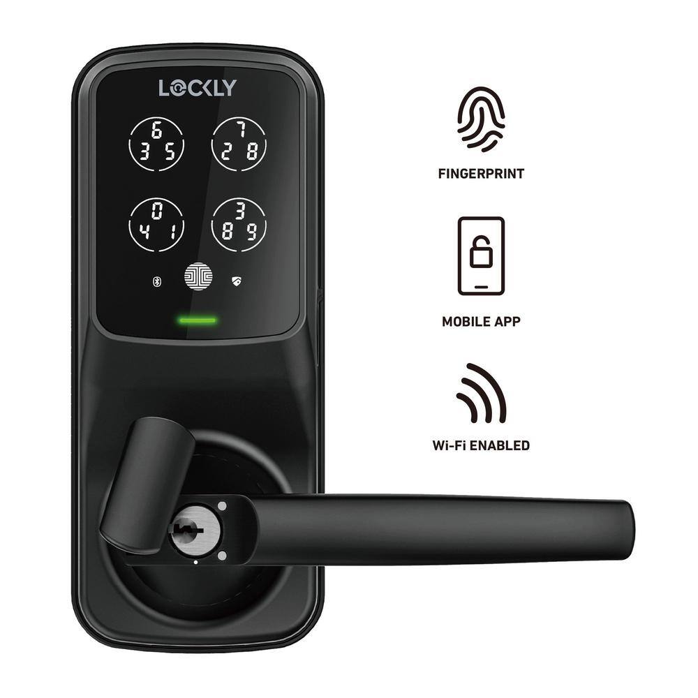 Lockly Secure Pro Matte Black Smart WiFi Mobile app-controlled Lever Latch 3D Fingerprint Keypad works with Hey GoogleAlexa PGD 628W MB