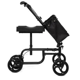 Aoibox Four Wheel Rollator Rolling Walker Folding Knee Scooter Steerable Leg Walker with Bag and Dual Braking System Black SNSA13OT055