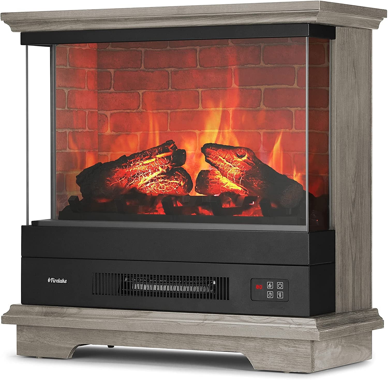 TURBRO Firelake 27-Inch Electric Fireplace Heater - Freestanding Fireplace with Mantel, No Assembly Required - 7 Adjustable Flame Effects, Overheating Protection, CSA Certified - 1400W, Gray Wash