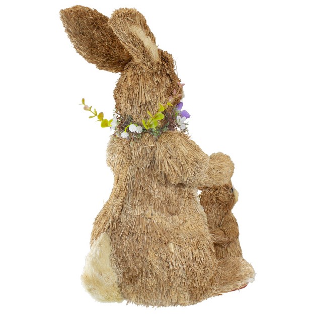 Sisal Mommy And Baby Bunny Easter Figure