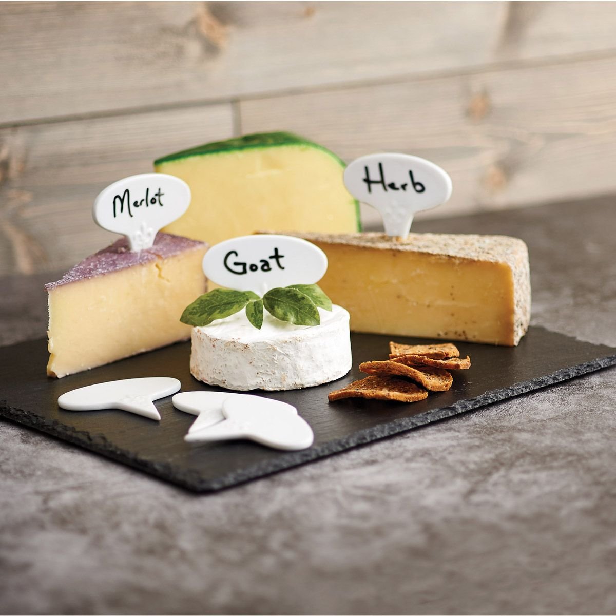 HIC 6pc Porcelain Cheese Marker Set with Writing Pen - Easily Mark Cheese Platters at Parties