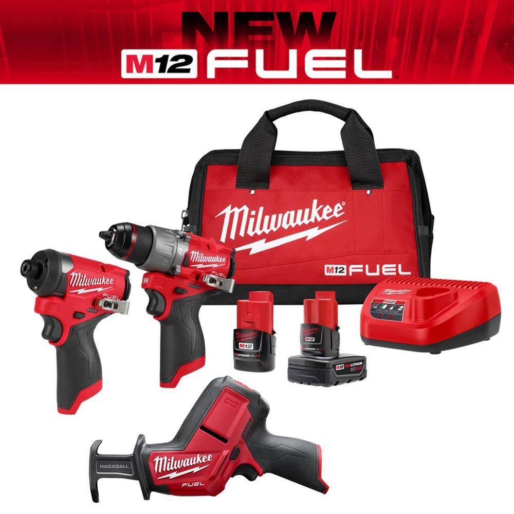 MW M12 FUEL 12-Volt Lithium-Ion Brushless Cordless Hammer Drill and Impact Driver Combo Kit (2-Tool) with HACKZALL 3497-22-2520-20