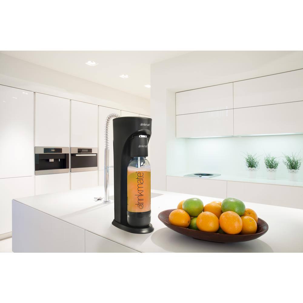 DrinkMate Matte Black Sparkling Water and Soda Maker Machine with 60L CO2 Cartridge and 1L Re-Usable Bottle 410-02-14z