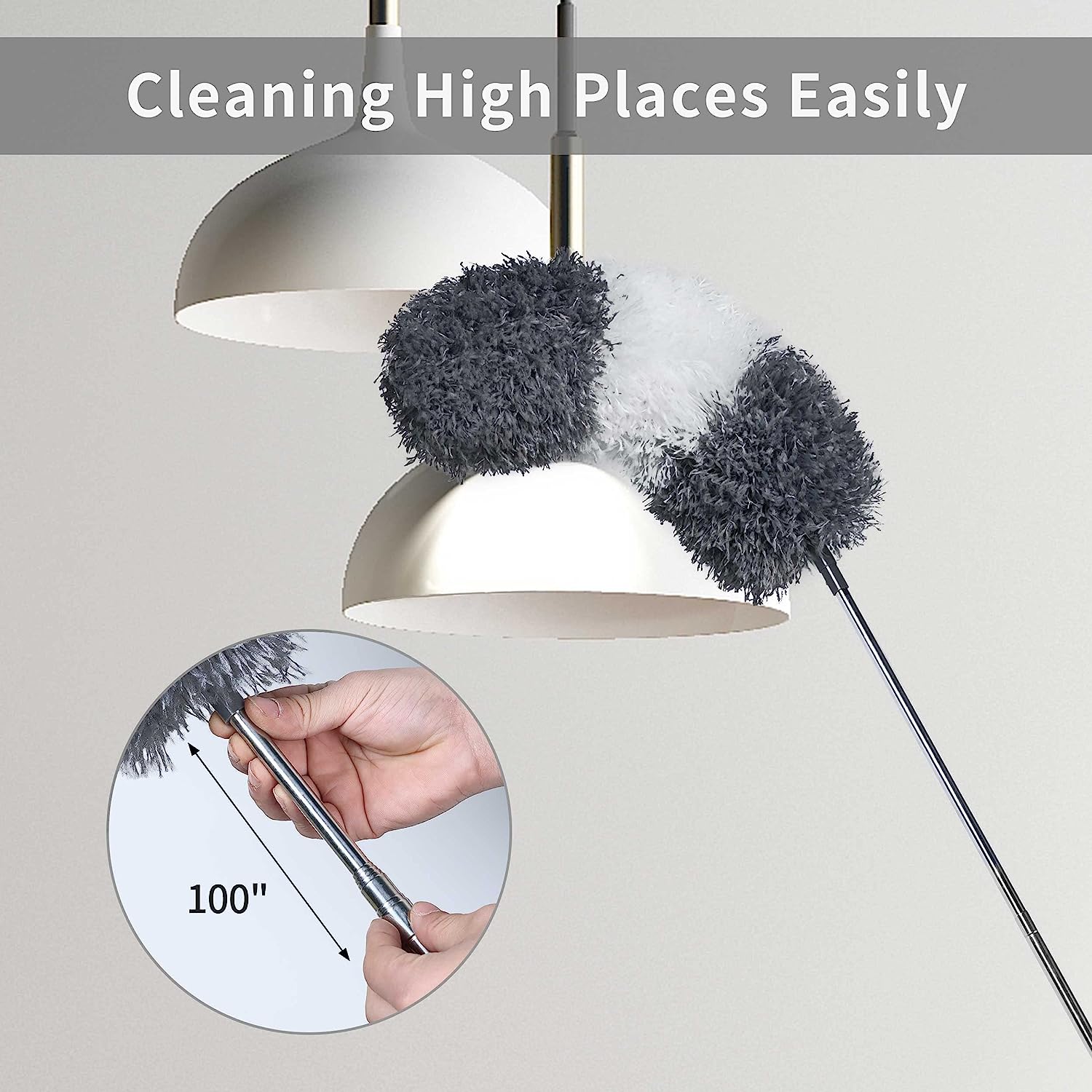 BOOMJOY Microfiber Feather Duster with Extendable Pole, 100