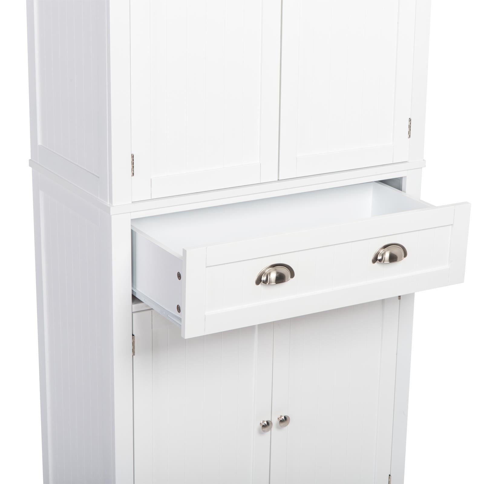 Ktaoxn 72 Kitchen Pantry Cabinet with Doors and Shelves and Single Drawer Double Door Storage Cabinet， White