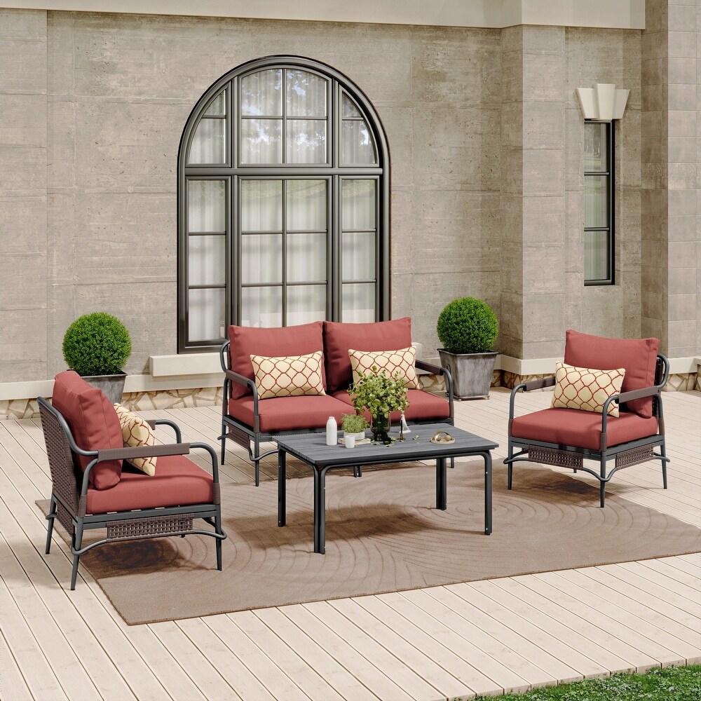 Corvus Stuart 5 piece Patio Conversation Set with Sunbrella Cushion   Sunbrella Pillows