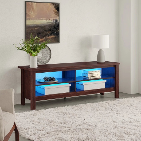 Classic TV Stand with LED Lights for 55-85 Inch TV， Black/Espresso/Oak