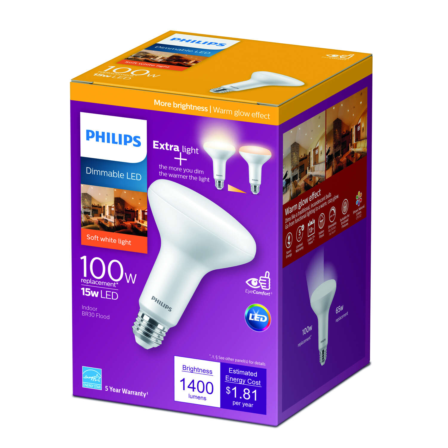 Philips BR30 E26 (Medium) LED Bulb Soft White 100 Watt Equivalence 1 pk